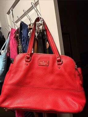 kate spade Red Pebbled Leather Shoulder Bag with Gold Hardware